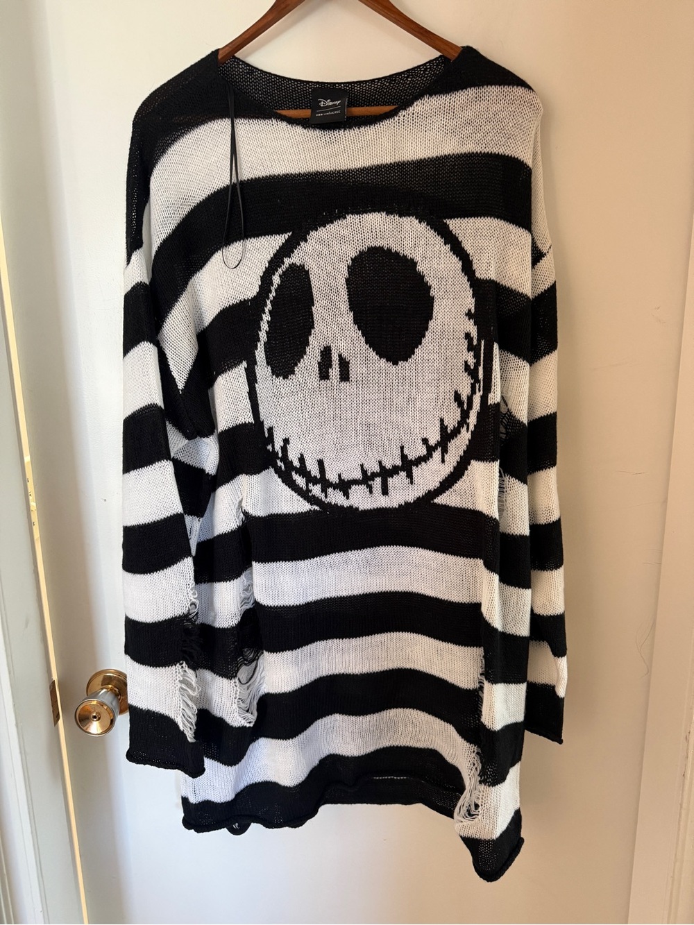Disney Her Universe Jack Skellington Striped Distressed Sweater L Nightmare